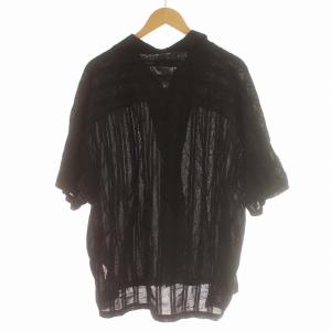 ATTACHMENT コットンレーヨン S/S 半袖 シアー シャツ ストライプ 3 L 黒 ブラック