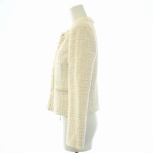 ANAYI リボンヤーン ツイード クルージャケット ノーカラージャケット 36 S 白 アイボリー 102011-10-130-13-360