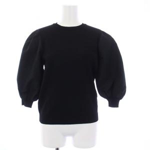 ニット カットソー パフスリーブ M ブラック