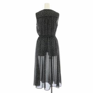 ANAYI ワンピース ロング ミモレ スキッパー 水玉 ドット リボン シースルー シアー ギャザー ノースリーブ 38 M 黒 ブラック