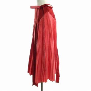 Lois CRAYON 巻き ラップ スカート プリーツ ロング バイカラー サテン M 赤 レッド ピンク