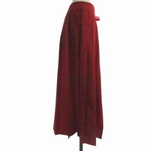 Lois CRAYON 巻き ラップ スカート プリーツ ロング バイカラー サテン M 赤 レッド ピンク