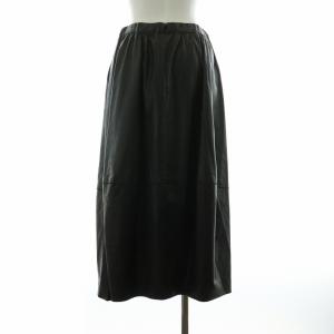 フレアスカート ギャザー ミモレ ロング フェイクレザー 34 S 黒 ブラック