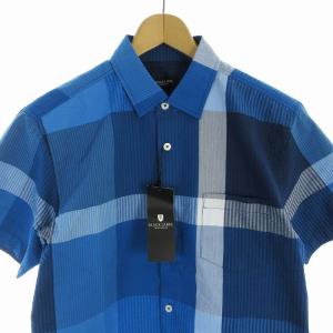 BLACK LABEL CRESTBRIDGE タグ付き シャツ チェック ウェルポケット 半袖 M 青 ブルー