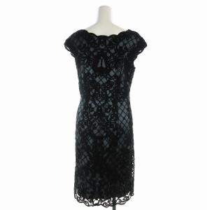 ANAYI ワンピース ひざ丈 ノースリーブ レース 38 M 黒 ブラック 青 ブルー