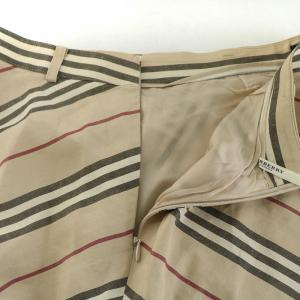 BURBERRY LONDON フレアスカート ひざ丈 ストライプ 麻 リネン 38 S ベージュ /NQ