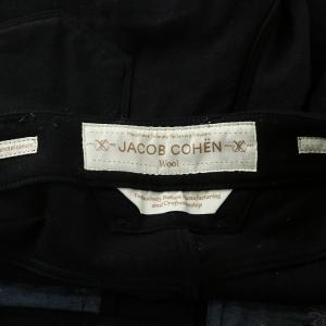 JACOB COHEN テーパードパンツ スラックス ボタンフライ ウール ロゴパッチ 31 黒 ブラック