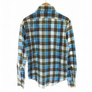Finamore シャツ 長袖 チェック柄 S カーキ 青 ブルー