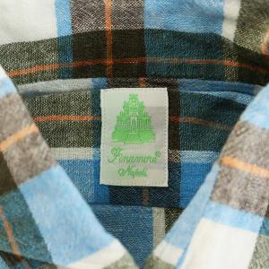 Finamore シャツ 長袖 チェック柄 S カーキ 青 ブルー