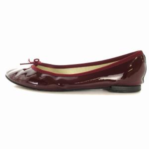 Repetto バレエシューズ フラットパンプス エナメル リボン ラウンドトゥ 38 24cm 赤 レッド