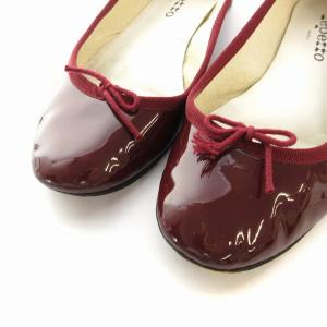Repetto バレエシューズ フラットパンプス エナメル リボン ラウンドトゥ 38 24cm 赤 レッド