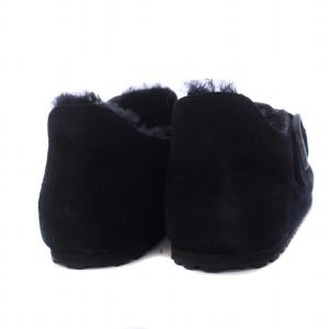 BIRKENSTOCK London Shearling ロンドンシアリング スエード フラットシューズ スリッポン 37 24cm 黒 ブラック