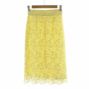 ANAYI タイトスカート 総レース ひざ丈 フラワーモチーフ 34 XS 黄 イエロー