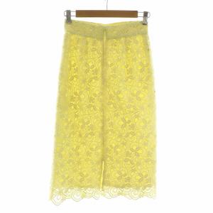 ANAYI タイトスカート 総レース ひざ丈 フラワーモチーフ 34 XS 黄 イエロー