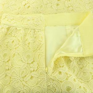 ANAYI タイトスカート 総レース ひざ丈 フラワーモチーフ 34 XS 黄 イエロー