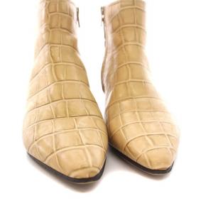 PELLICO ショートブーツ ブーティ クロコ型押し レザー 36 23cm ベージュ