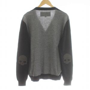 HYDROGEN LUXURY SPORTSWEAR ニットカーディガン 長袖 Vネック エルボーパッチ スカル カモフラ ウール カシミヤ混