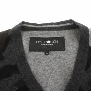 HYDROGEN LUXURY SPORTSWEAR ニットカーディガン 長袖 Vネック エルボーパッチ スカル カモフラ ウール カシミヤ混