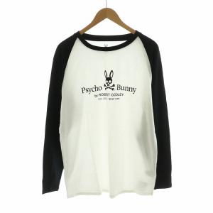 Tシャツ カットソー 長袖 ラグランスリーブ ロゴプリント XL 黒 ブラック 白 ホワイト /NQ