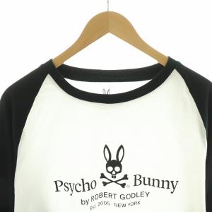 Psycho Bunny Tシャツ カットソー 長袖 ラグランスリーブ ロゴプリント XL 黒 ブラック 白 ホワイト /NQ