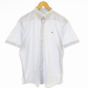 ボタンダウンシャツ 半袖 カットソー チェック 総柄 ロゴ刺繍 6 XL 青 ブルー /MM