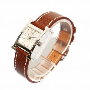 HERMES Hウォッチ クォーツ アナログ 2針 ジャンク品 G刻印 レザー ブラウン