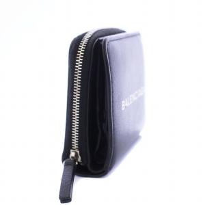 BALENCIAGA エブリデイ ビルフォールド ウォレット 二つ折り財布 ラウンドファスナー ロゴ レザー 黒 ブラック 490618