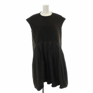 フレアワンピース ロング ミモレ タック 切替 フレンチスリーブ 38 M 黒 ブラック /XK