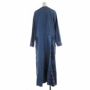 AVIREX カモ モチーフ ワンピース マキシ ロング デニム 迷彩 カモフラ リボン Vネック 長袖 F 青 ブルー