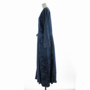 AVIREX カモ モチーフ ワンピース マキシ ロング デニム 迷彩 カモフラ リボン Vネック 長袖 F 青 ブルー