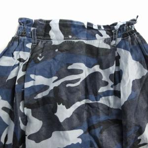 AVIREX belle フレアスカート マキシ ロング カモフラ 迷彩 麻 リネン混 F 青 ブルー