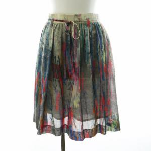 フレアスカート ギャザー ひざ丈 総柄 インナースカート付き 38 M マルチカラー /NQ