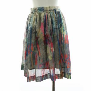 PAUL SMITH フレアスカート ギャザー ひざ丈 総柄 インナースカート付き 38 M マルチカラー /NQ