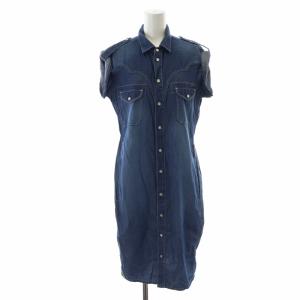 シャツワンピース ロング ミモレ フレンチスリーブ M 紺 ネイビー /XK