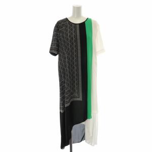 スカーフ プリント アシンメトリック ドレス ワンピース ひざ丈 変形 アシメ シアー シースルー テールカット
