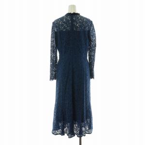 CELFORD ワンピース パーティードレス オケージョン ミモレ ロング 総レース 長袖 Iライン リボン 38 M 紺 ネイビー
