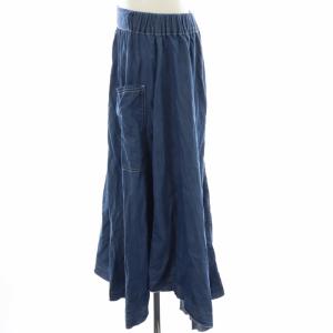 MAX&CO. GENEROSO フレアスカート ロング ミモレ シャンブレー カットオフ スリット 44 L 青 ブルー 71011023