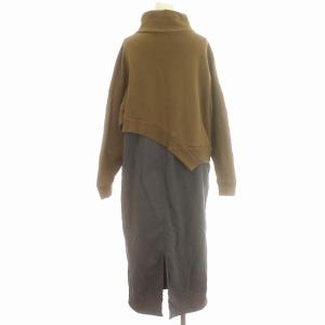 nagonstans 21AW バックウォームドレス スウェット ワンピース ハイネック ロング 異素材 長袖 S 茶 グレー