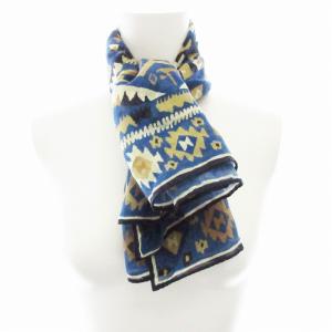 スカーフ ストール マフラー バンダナ シルク混 総柄 エスニック柄 青 ブルー /MM