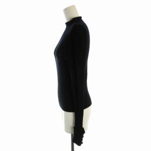 René basic ニット セーター リブ ハイネック ロールアップ 花ボタン プルオーバー 長袖 36 S 黒 ブラック