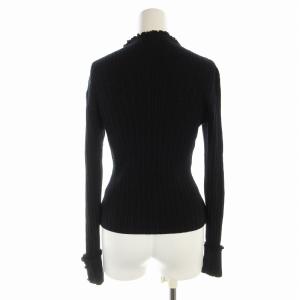 René basic ニット セーター リブ ハイネック ロールアップ 花ボタン プルオーバー 長袖 36 S 黒 ブラック