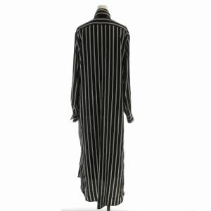 POLO RALPH LAUREN シャツワンピース マキシ ロング ストライプ リボン 長袖 6 M 黒 ブラック 白 ホワイト