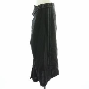 MARNI フレアスカート 変形 アシンメトリー ミモレ ロング ベルト 装飾 ウール 40 M 黒 ブラック