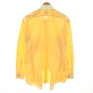 HERMES クレリックシャツ 長袖 コットン ロゴボタン 44 XL オレンジ 白 ホワイト