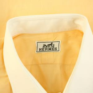 HERMES クレリックシャツ 長袖 コットン ロゴボタン 44 XL オレンジ 白 ホワイト