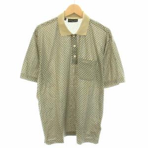 オム HOMME ポロシャツ ハーフボタン 半袖 ヴィンテージ 総柄 ロゴ刺繍 XL 緑 グリーン ベージュ