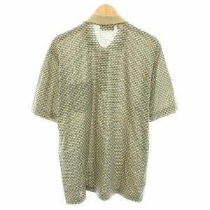 CELINE オム HOMME ポロシャツ ハーフボタン 半袖 ヴィンテージ 総柄 ロゴ刺繍 XL 緑 グリーン ベージュ