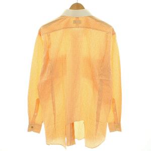 HERMES クレリックシャツ 長袖 チェック柄 ロゴボタン 44 XL オレンジ 白 ホワイト