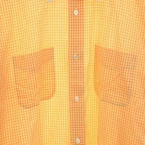 HERMES クレリックシャツ 長袖 チェック柄 ロゴボタン 44 XL オレンジ 白 ホワイト