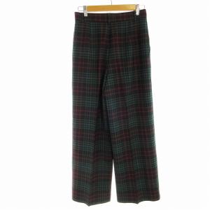 Aquascutum ワイドパンツ チェック センタープレス S 緑 グリーン